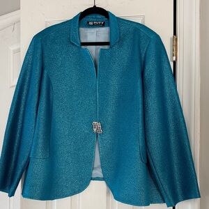 Stunning Teal Metallic Evening Blazer with Decorative Clasp